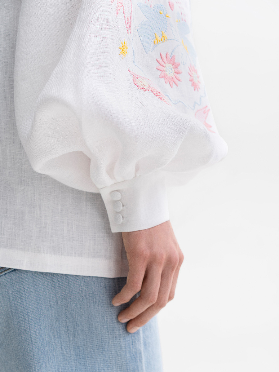 White embroidered shirt with colorful embroidery Polina [0]