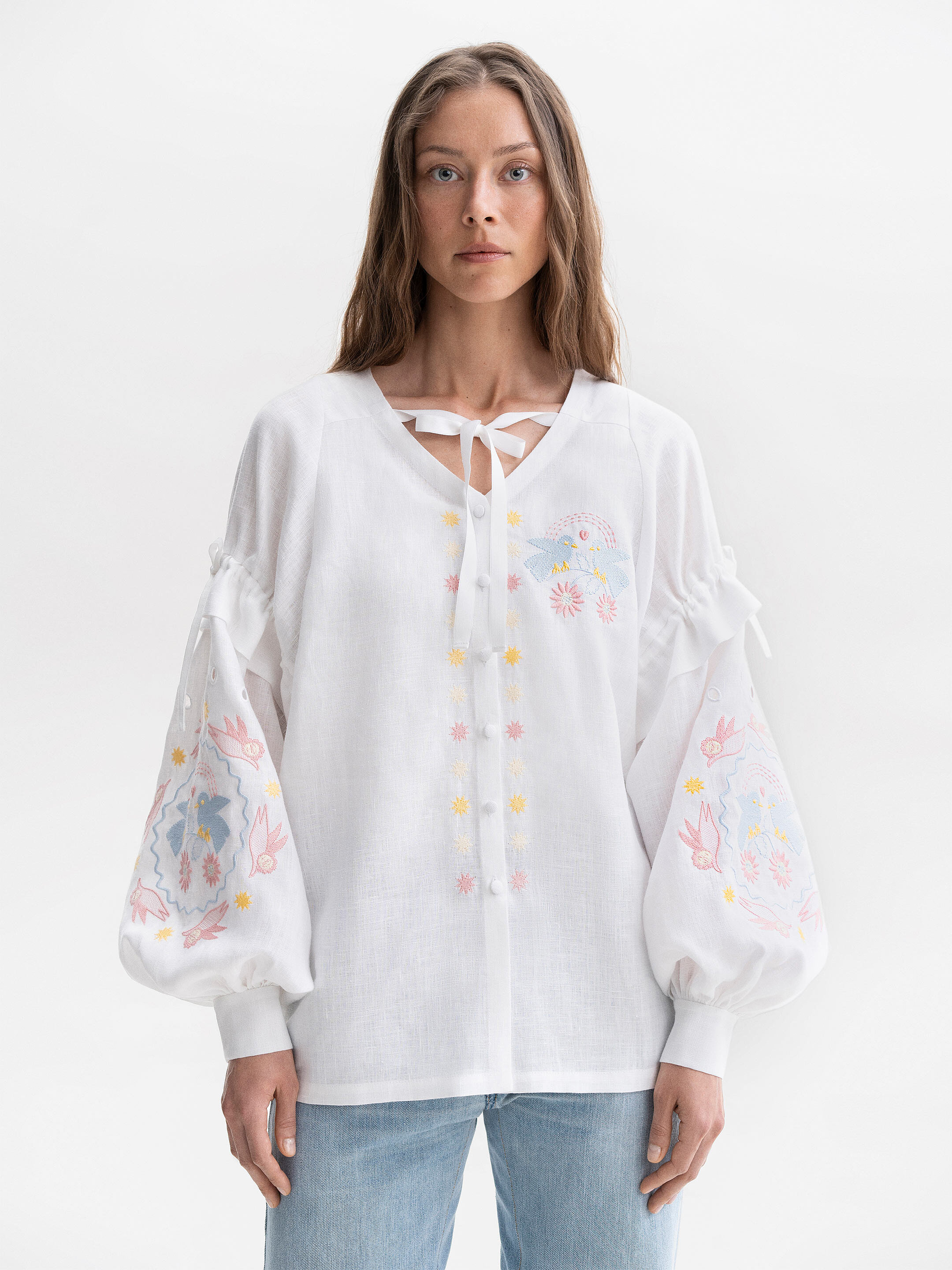 White embroidered shirt with colorful embroidery Polina Buy