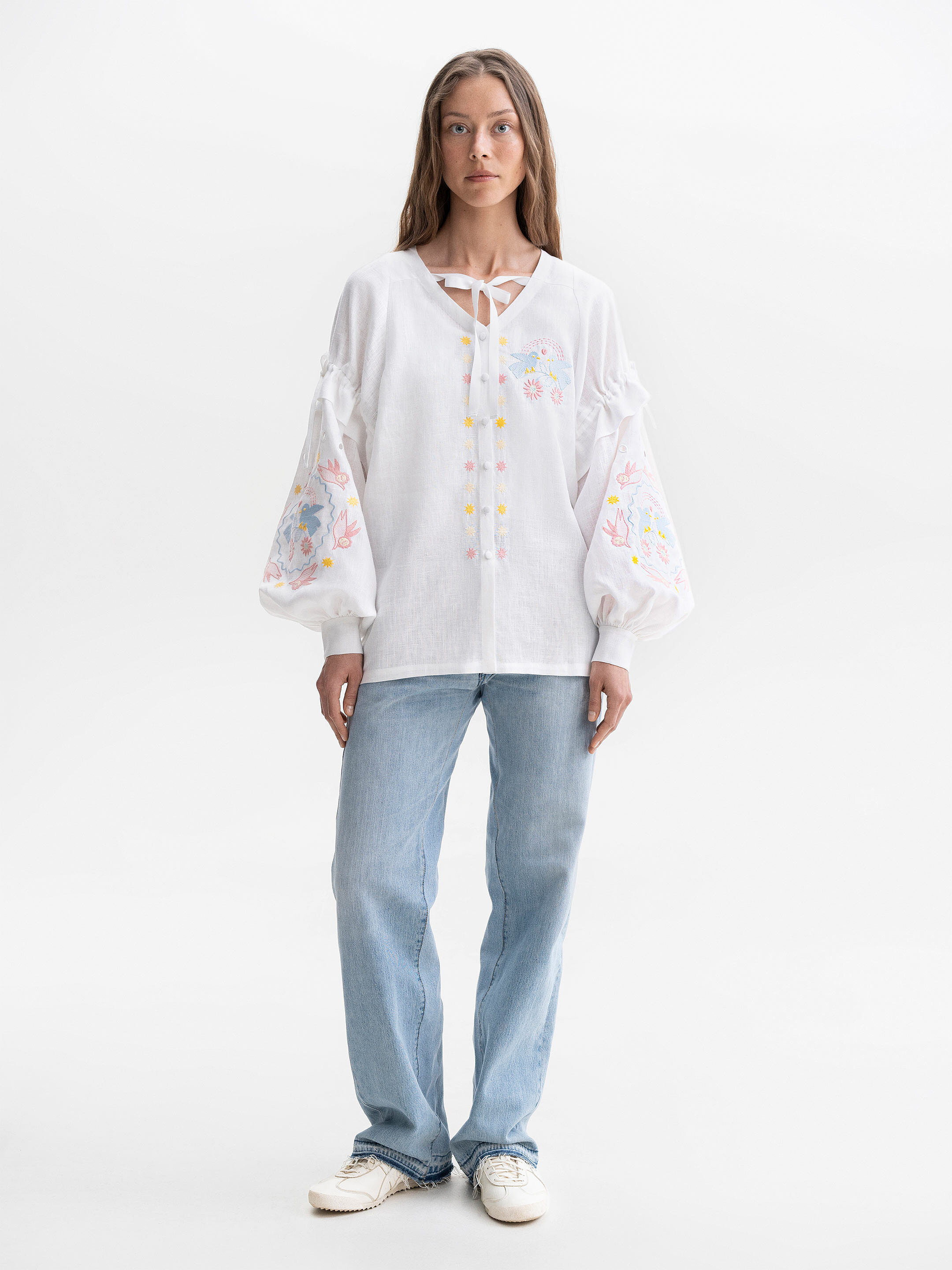 White embroidered shirt with colorful embroidery Polina photo