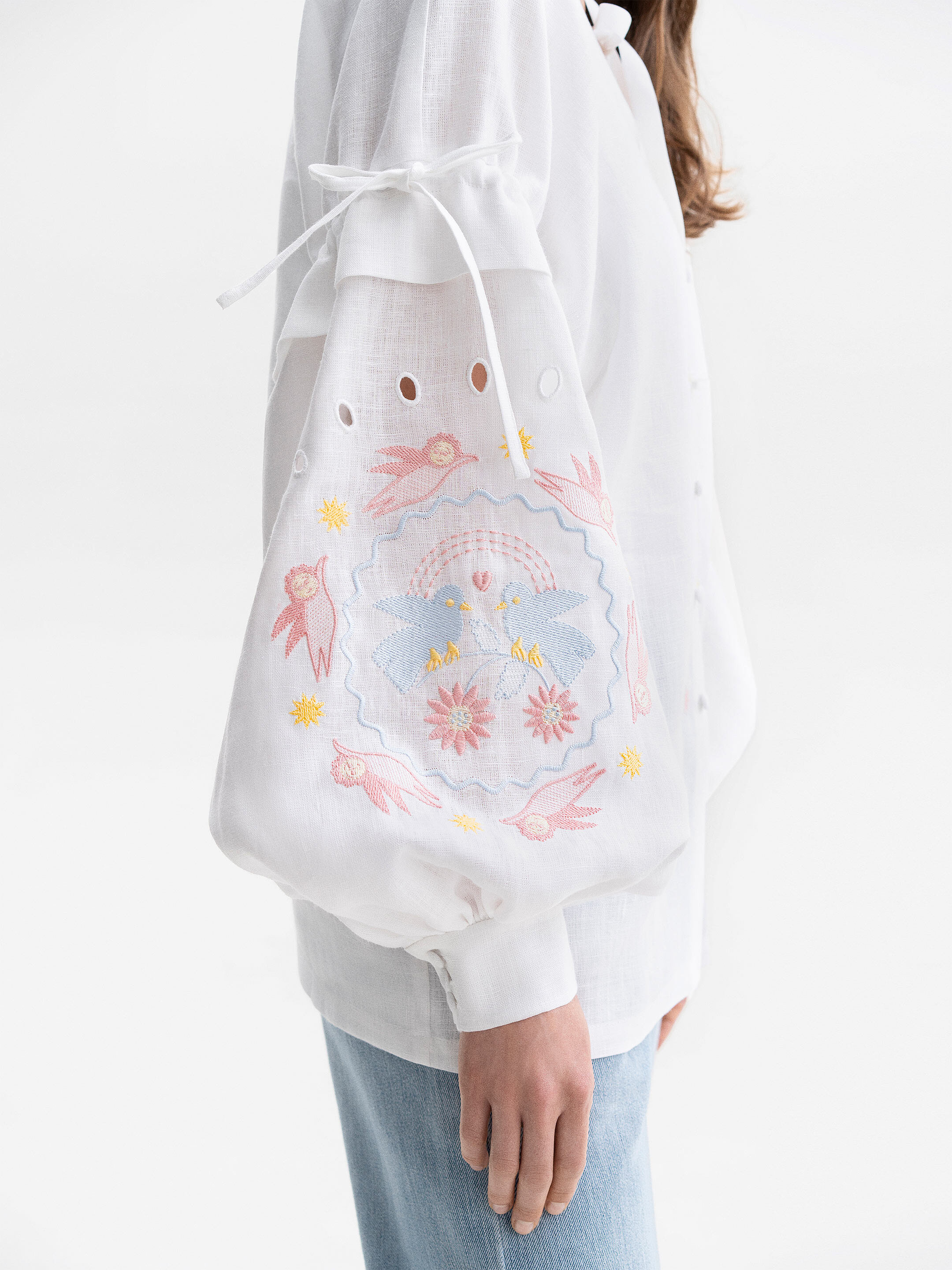 White embroidered shirt with colorful embroidery Polina in Ukraine