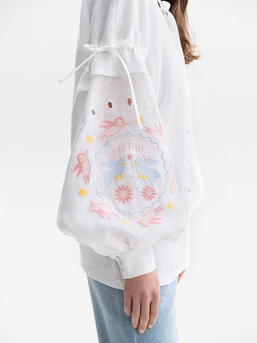White embroidered shirt with colorful embroidery Polina [0]
