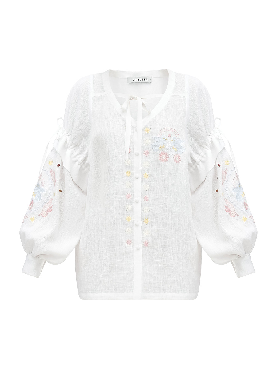 White embroidered shirt with colorful embroidery Polina [0]