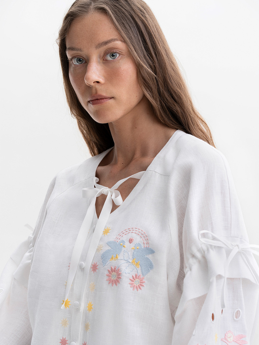 White embroidered shirt with colorful embroidery Polina [0]