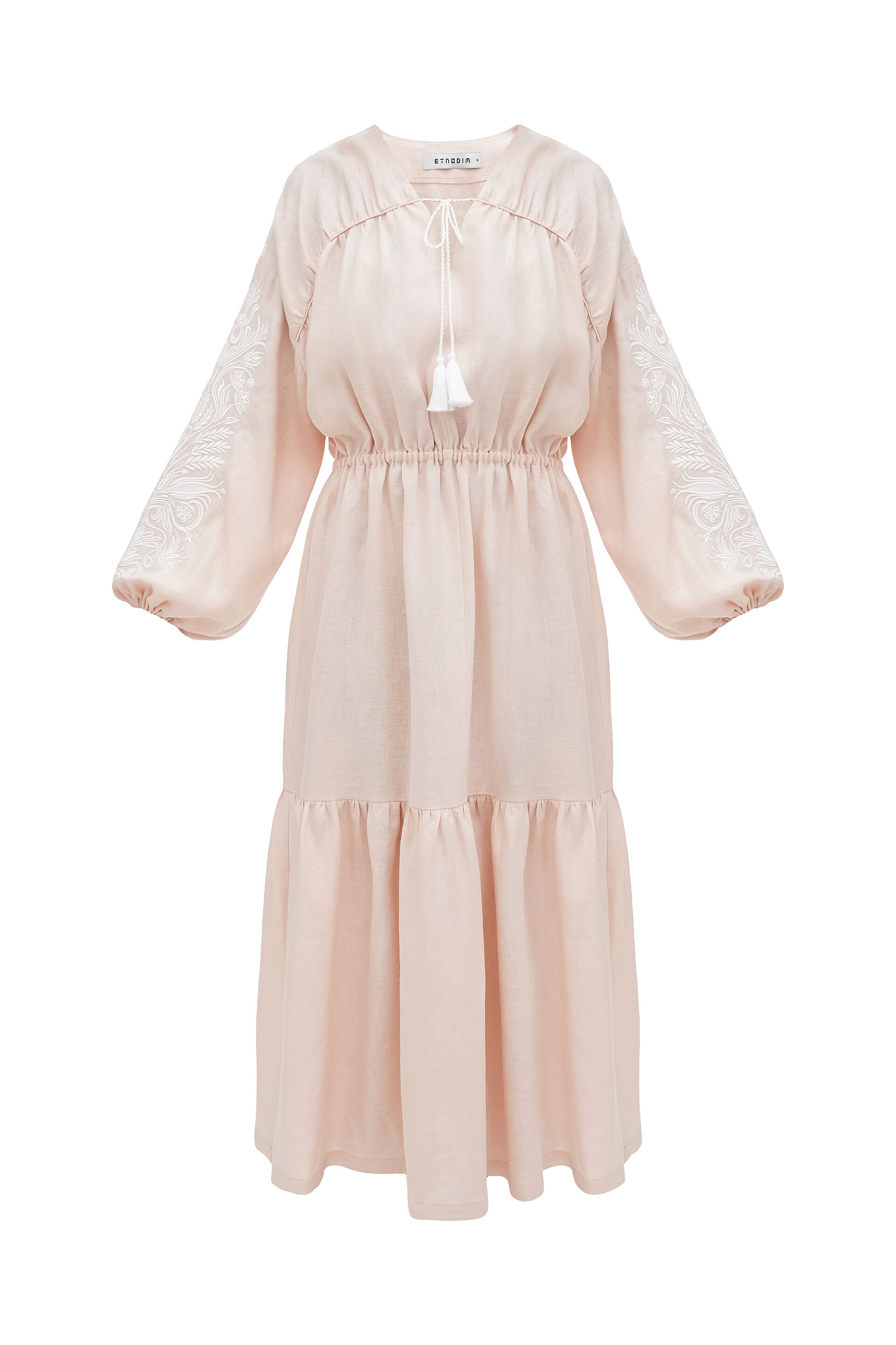 Peach embroidered midi dress with white embroidery Veil choose