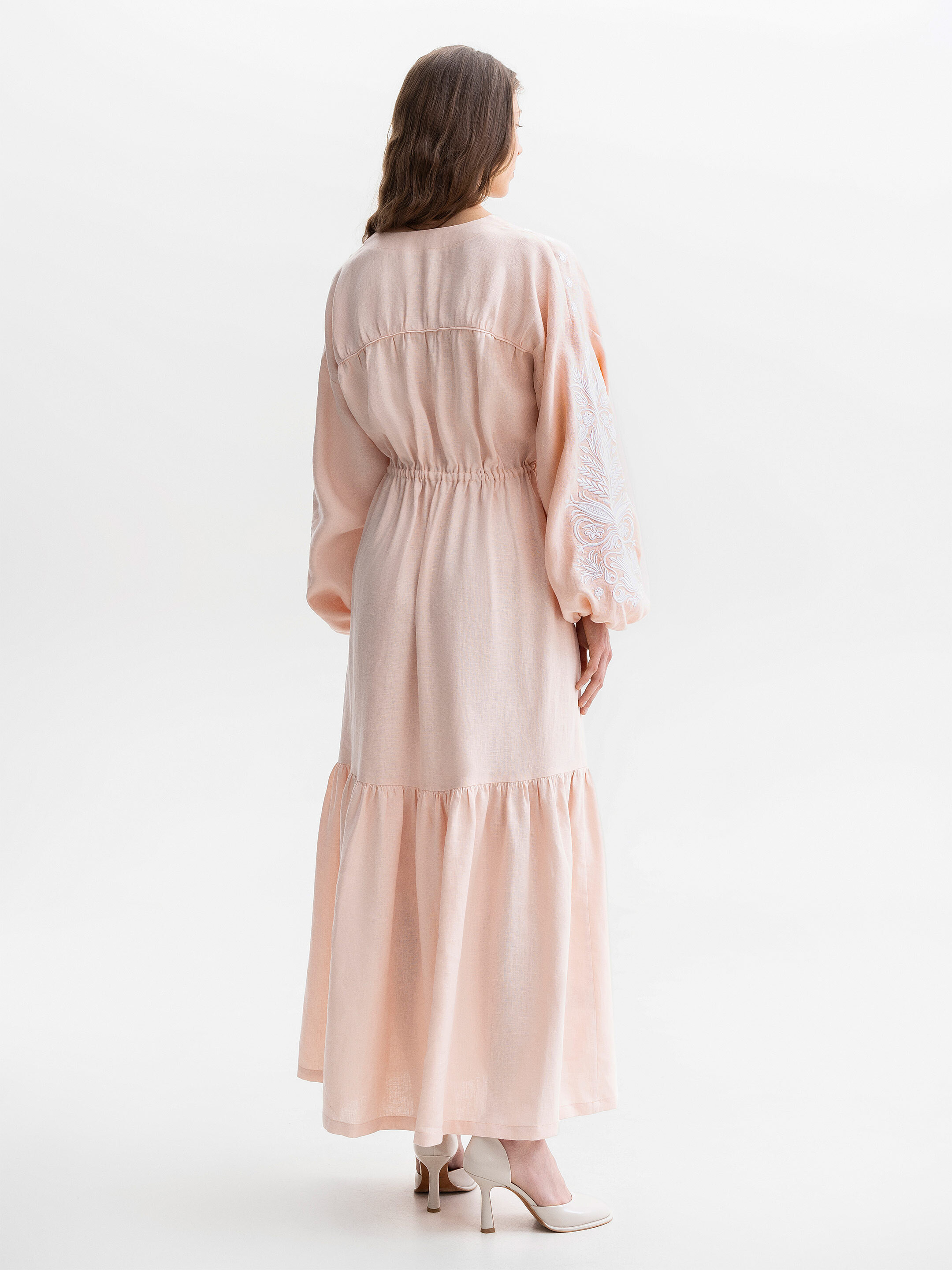 Peach embroidered midi dress with white embroidery Veil in Ukraine