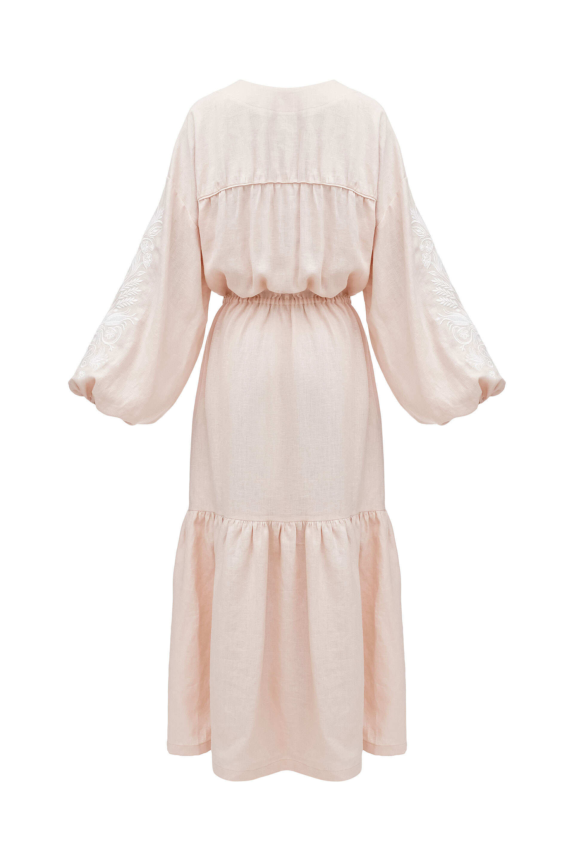 Peach embroidered midi dress with white embroidery Veil fitting