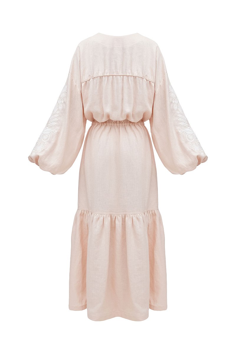 Peach embroidered midi dress with white embroidery Kamiana Vyshyvanka [0]
