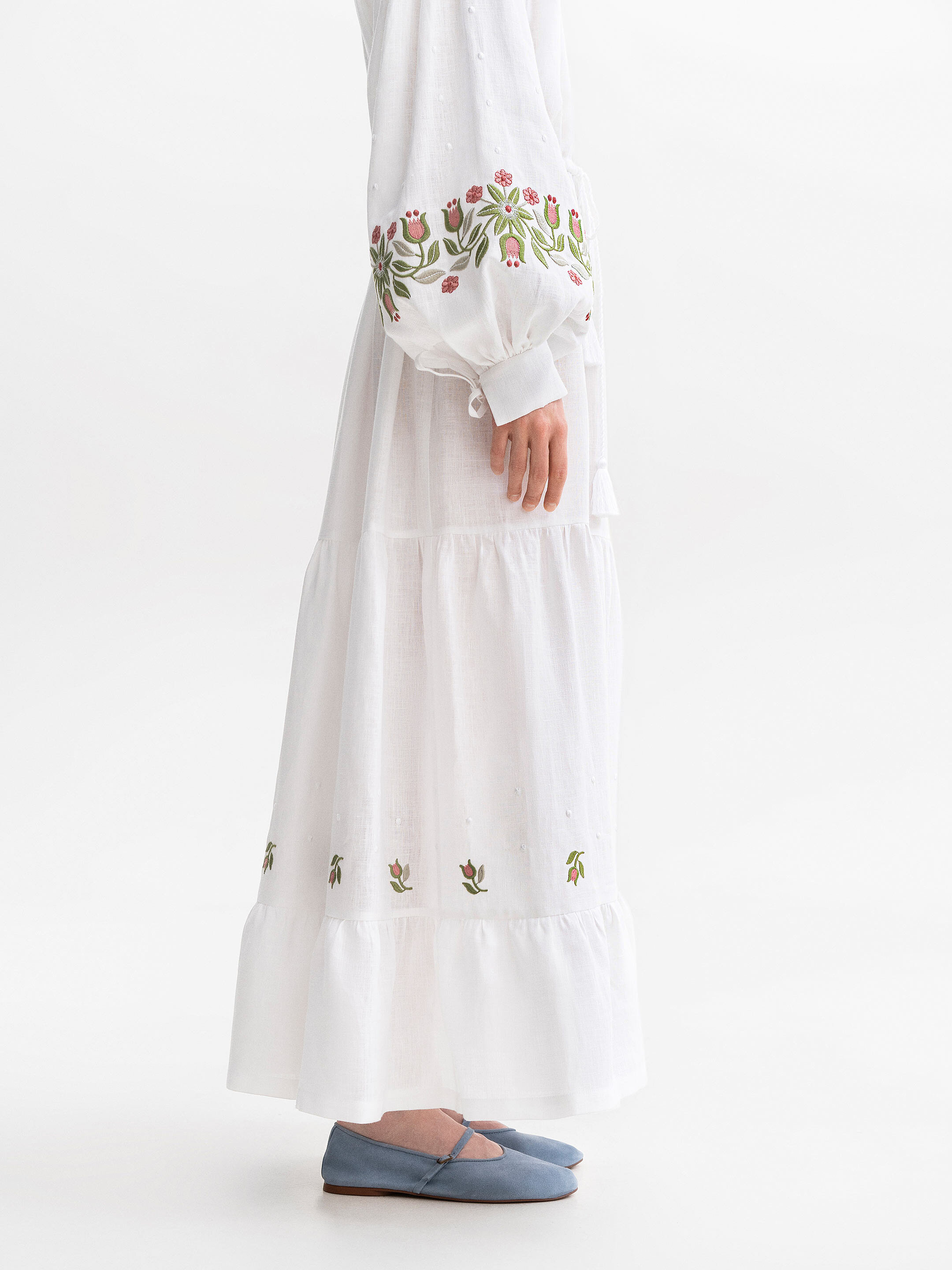 Embroidered dress with floral ornament Pelageya fitting