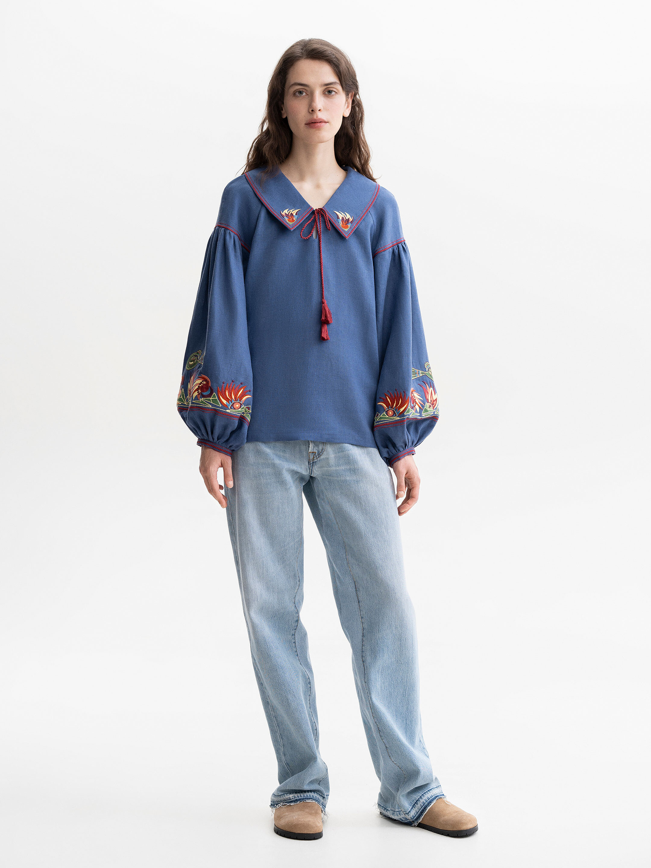 Blue embroidered women's jacket with colorful embroidery Mariupol photo