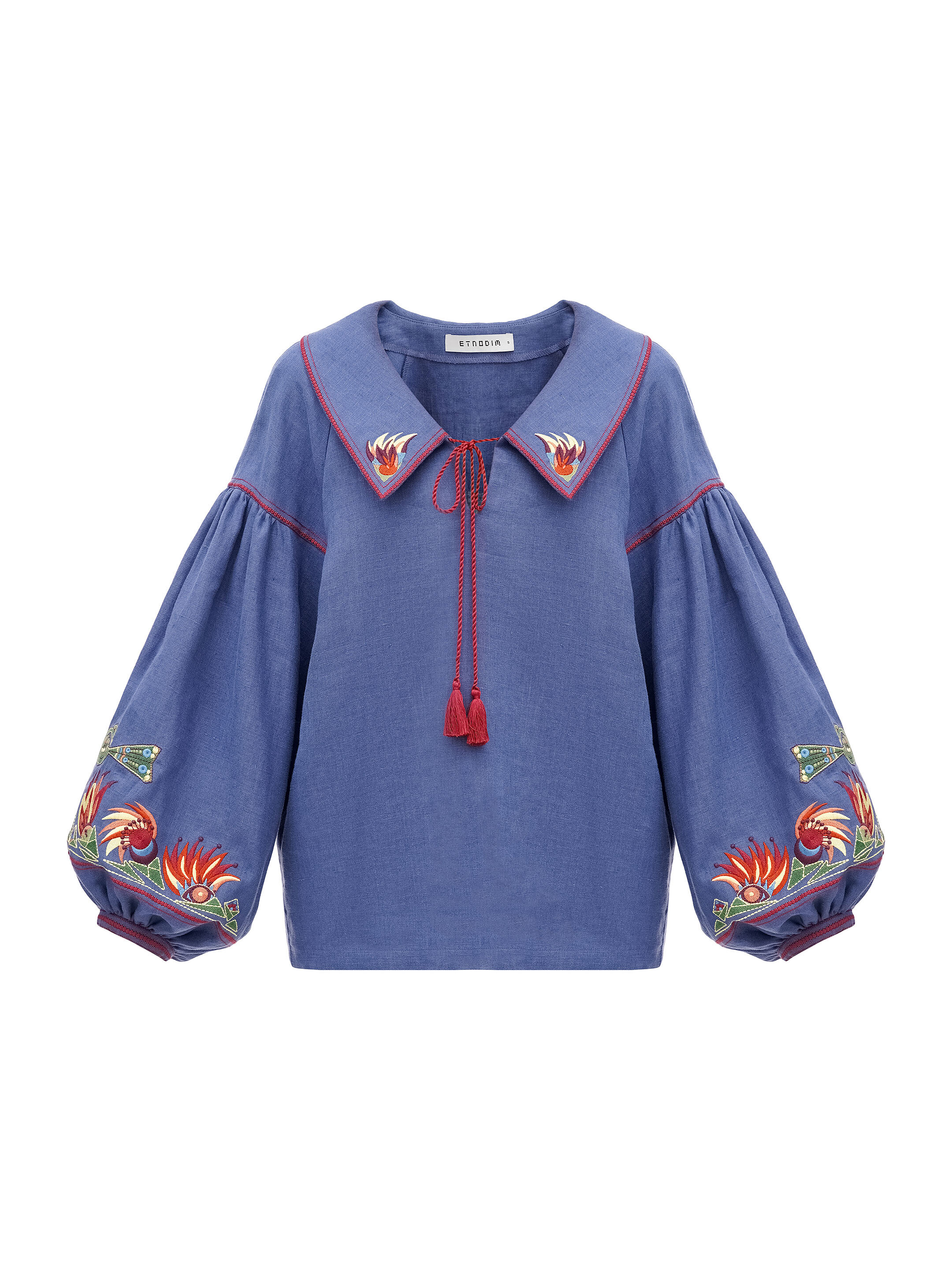 Blue embroidered women's jacket with colorful embroidery Mariupol choose