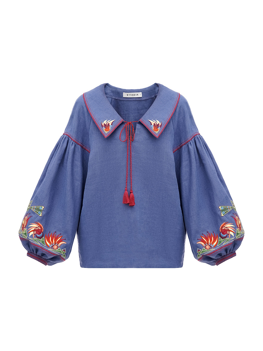 Blue embroidered women's jacket with colorful embroidery Alla [0]