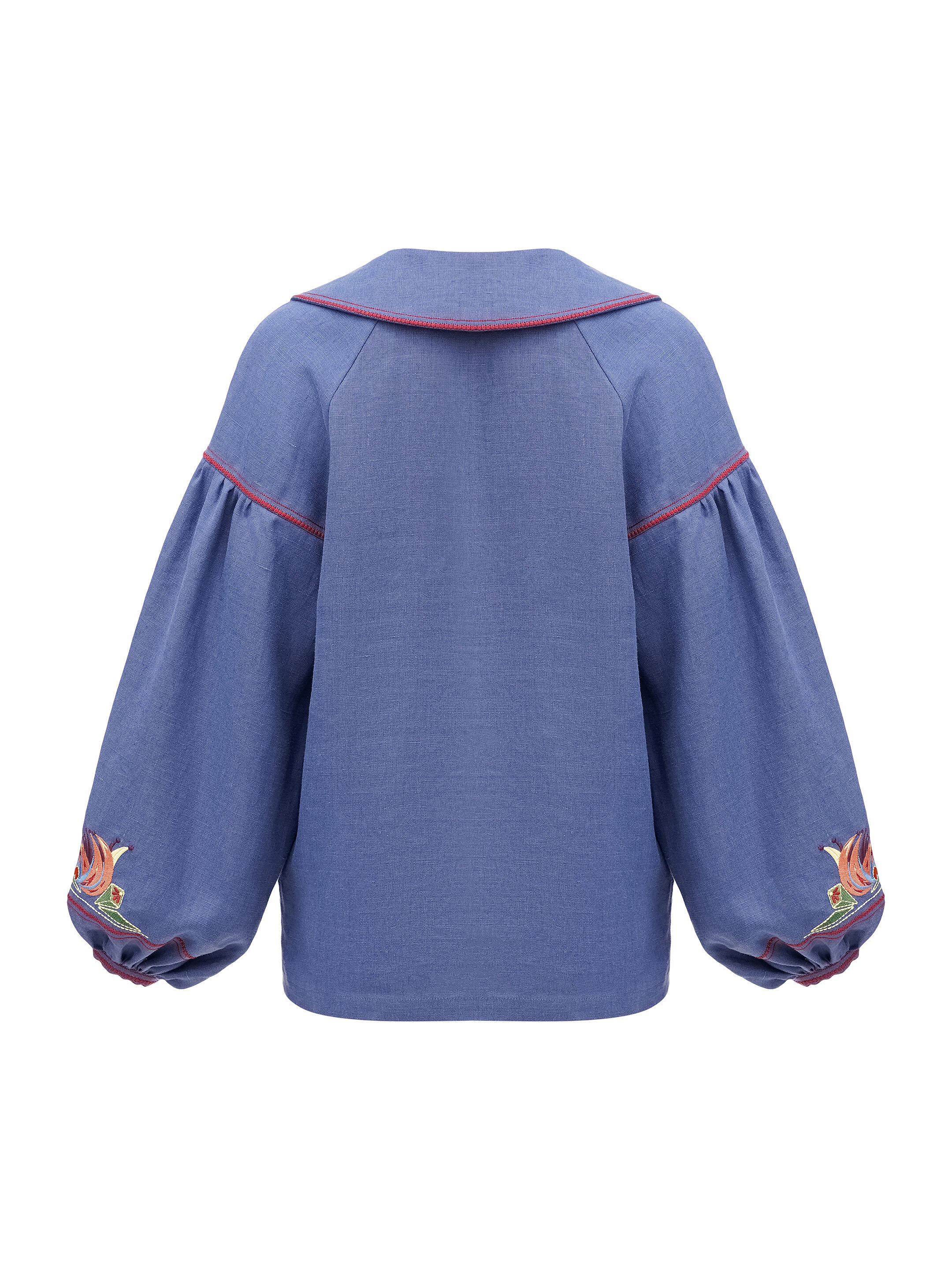 Blue embroidered women's jacket with colorful embroidery Mariupol fitting
