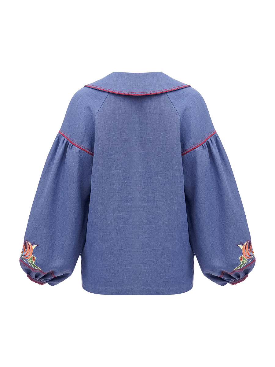 Blue embroidered women's jacket with colorful embroidery Alla [0]