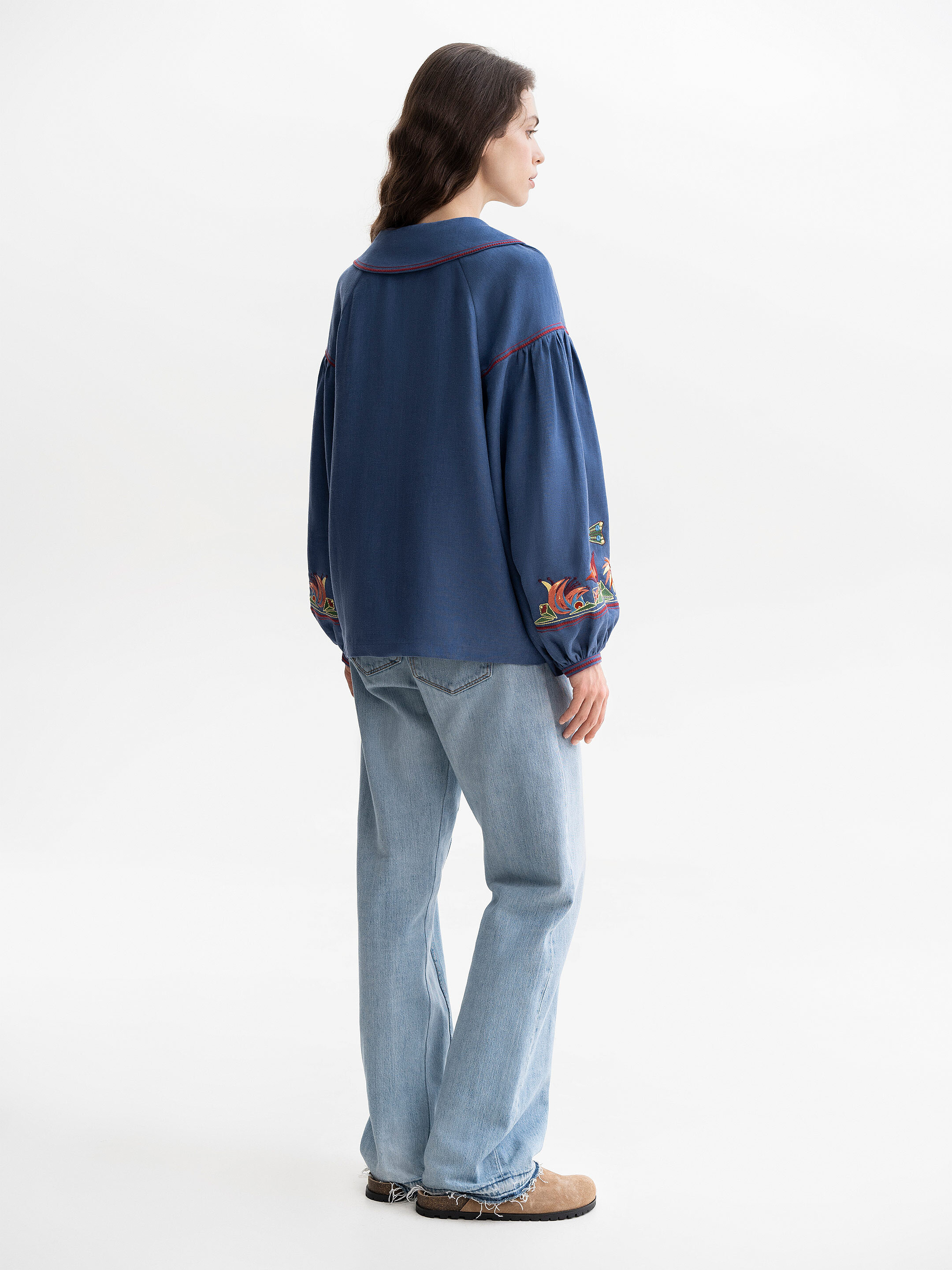 Blue embroidered women's jacket with colorful embroidery Mariupol cheap