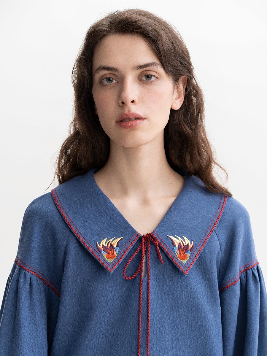 Blue embroidered women's jacket with colorful embroidery Alla [0]