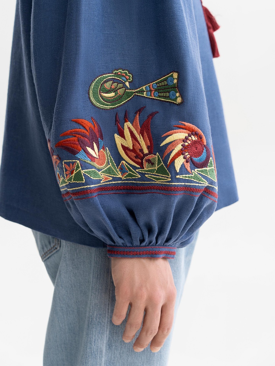 Blue embroidered women's jacket with colorful embroidery Alla [0]