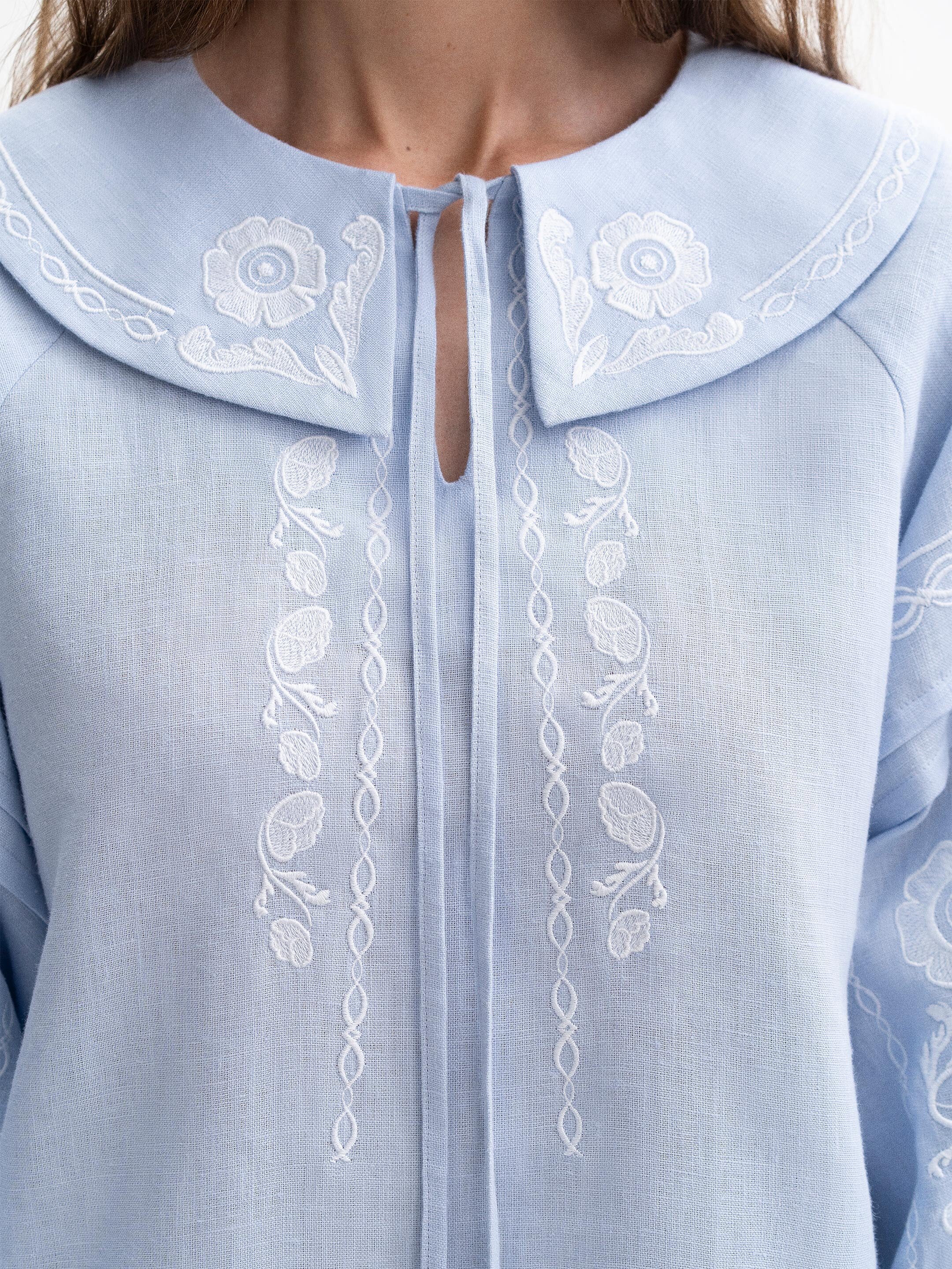 Soft blue shirt with white embroidery Dnieper ціна