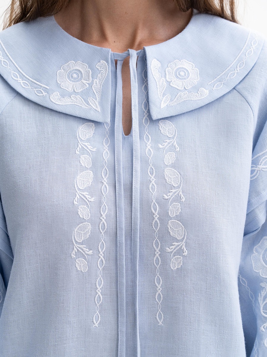 Soft blue shirt with white embroidery Dnieper [0]