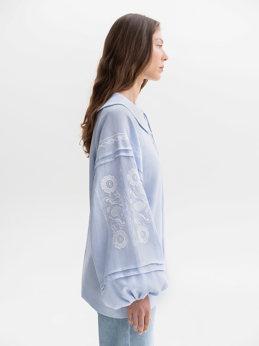 Soft blue shirt with white embroidery Dnieper [0]
