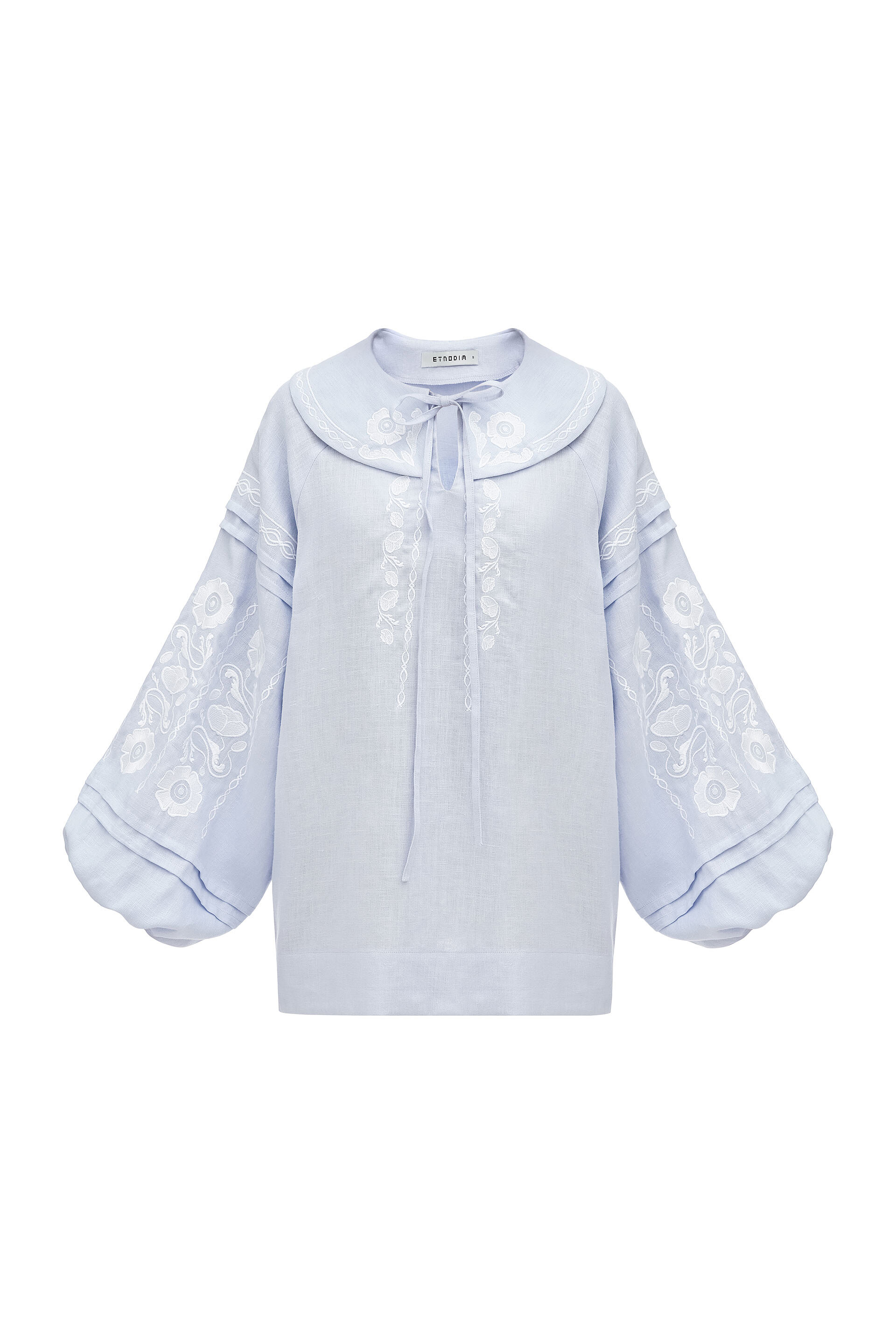 Soft blue shirt with white embroidery Dnieper sizes