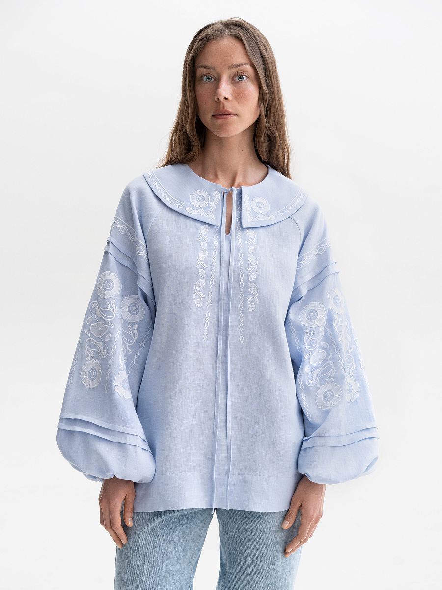Soft blue shirt with white embroidery Dnieper [0]
