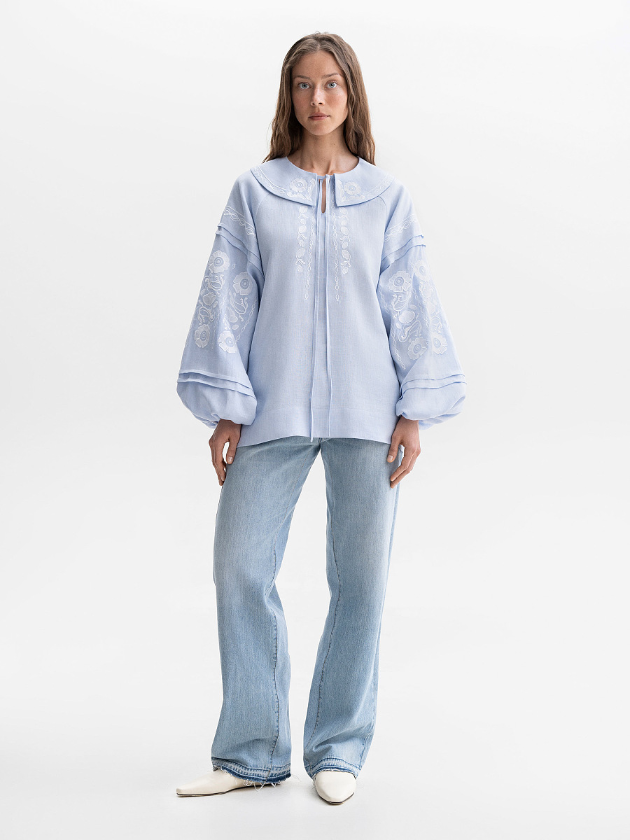 Soft blue shirt with white embroidery Dnieper [0]