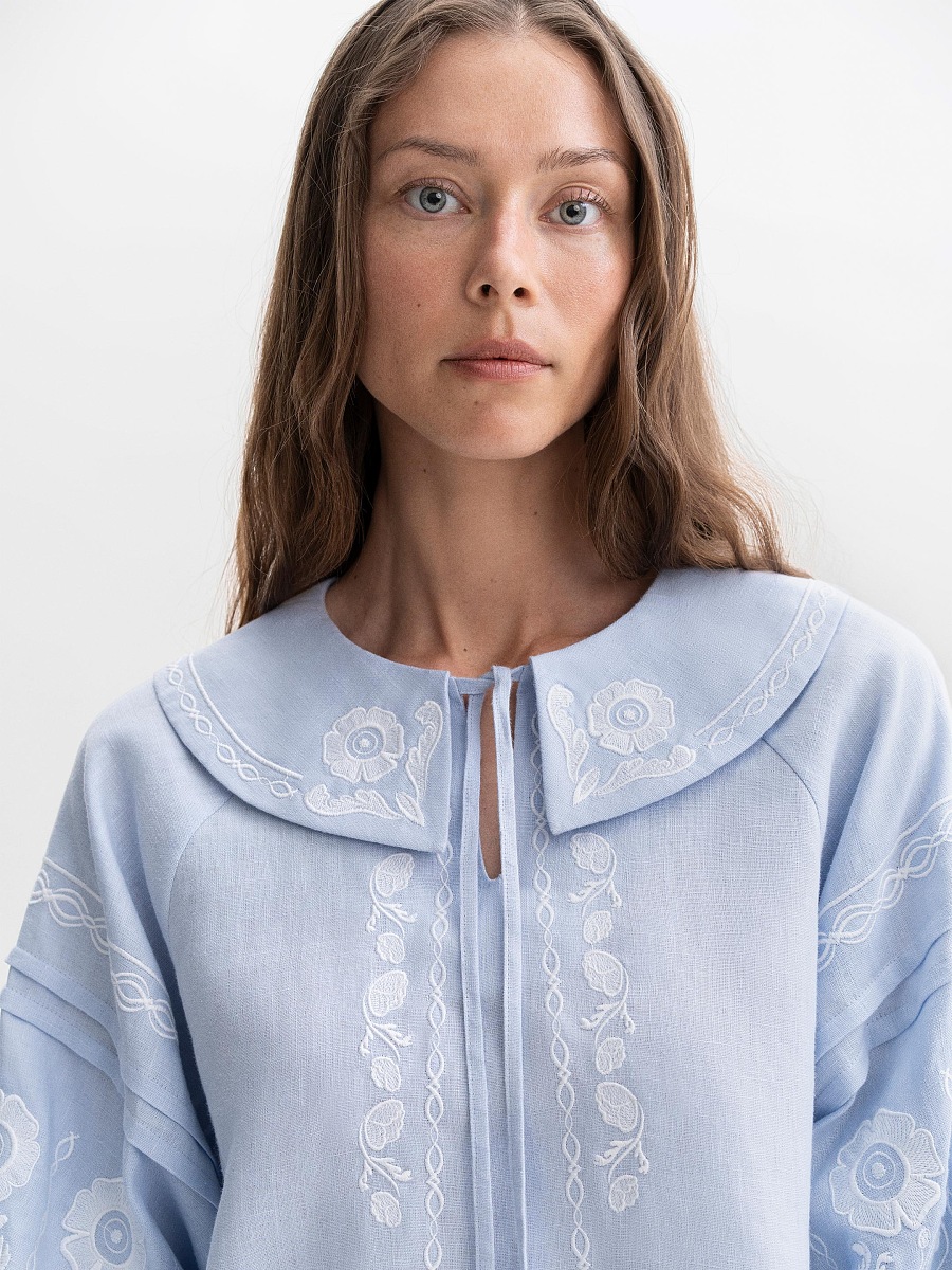 Soft blue shirt with white embroidery Dnieper [0]