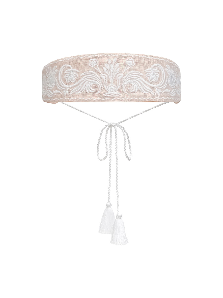 A peach-colored cap with white embroidery Kamiana Vyshyvanka [0]