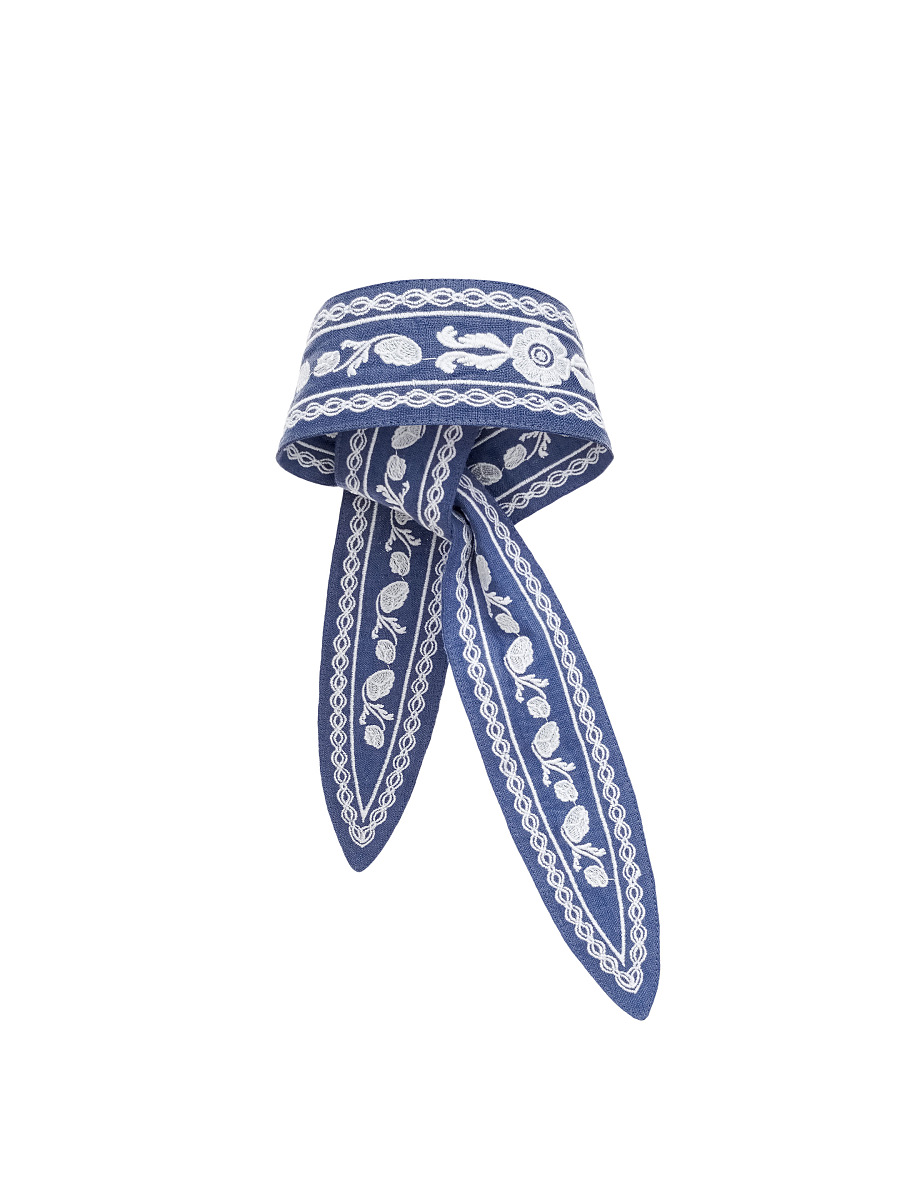 Blue linen handkerchief with white embroidery Dnieper [0]