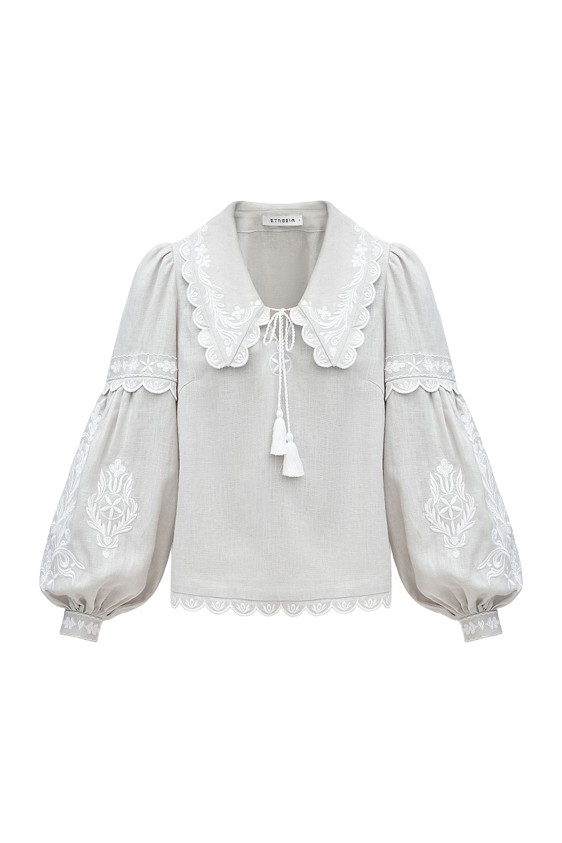 Gray linen blouse with white embroidery Kakhovka [0]