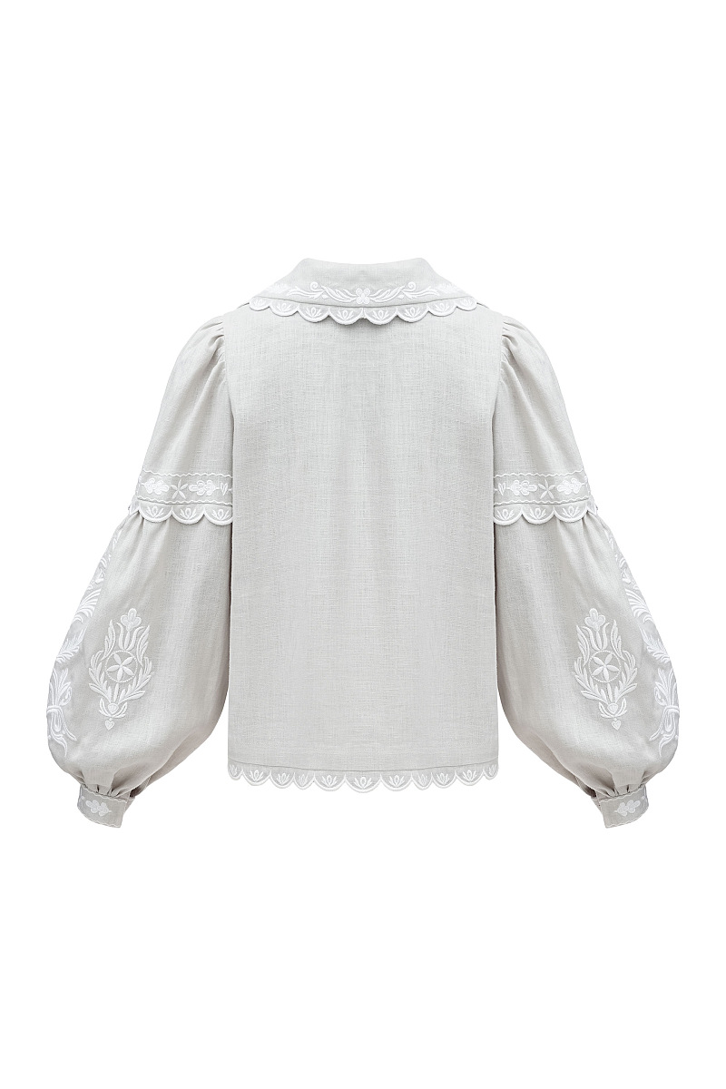 Gray linen blouse with white embroidery Kakhovka [0]