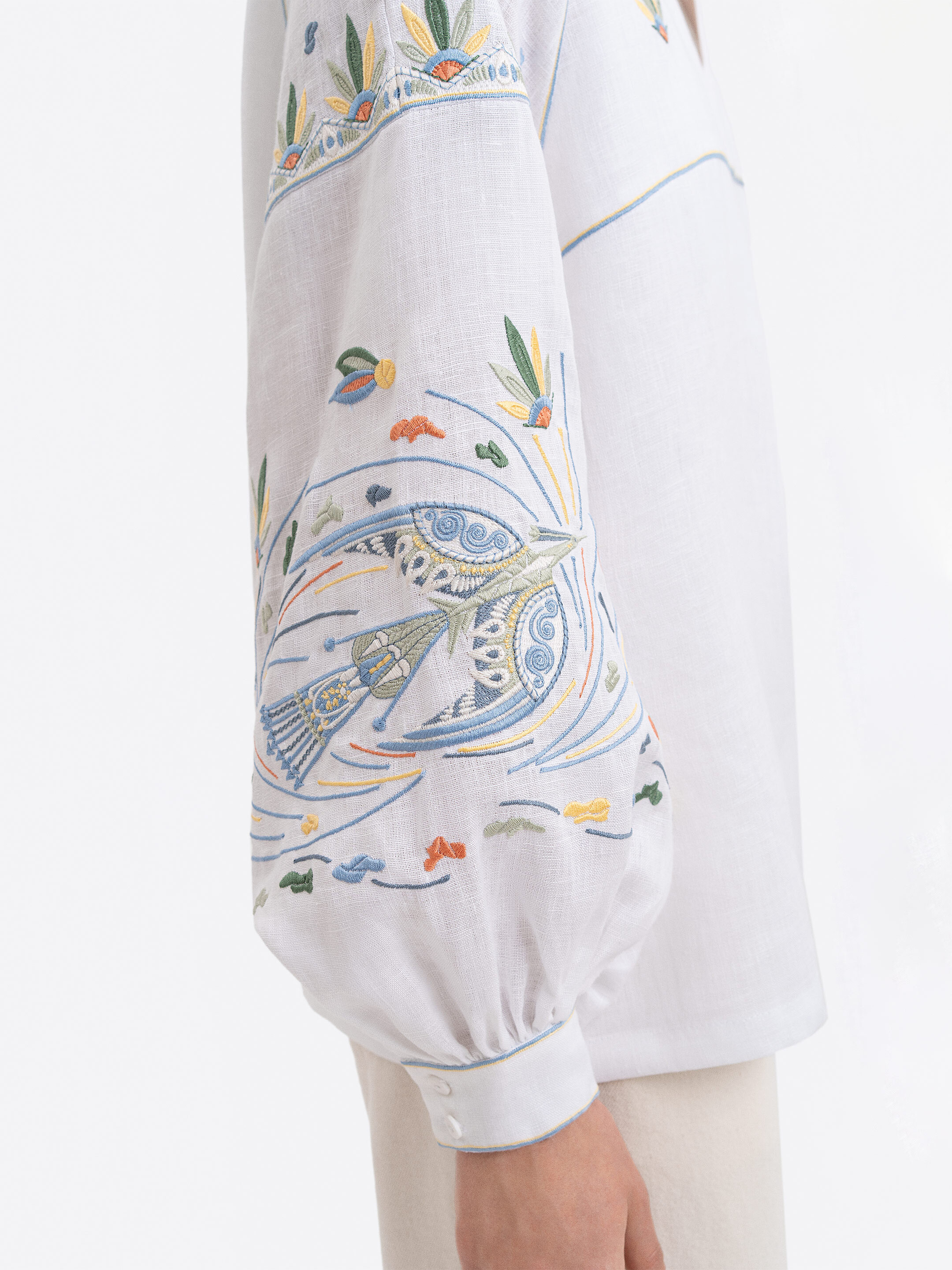 White embroidered shirt with colorful embroidery Boryviter ціна