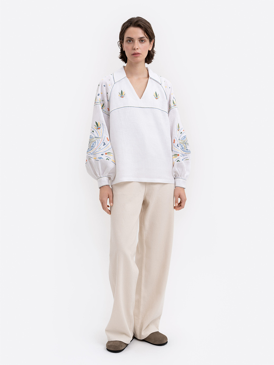 White embroidered shirt with colorful embroidery Boryviter [0]