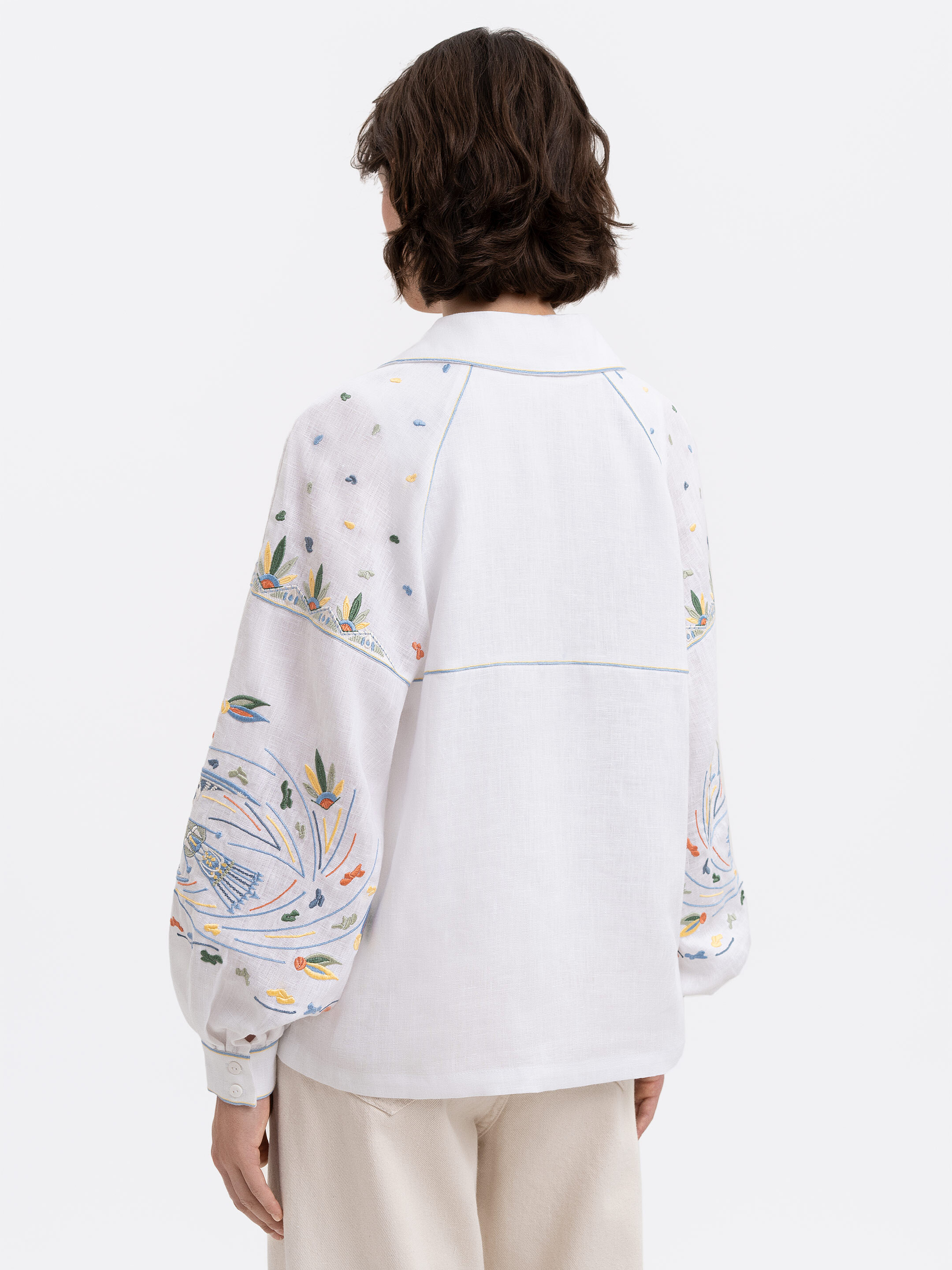 White embroidered shirt with colorful embroidery Boryviter photo