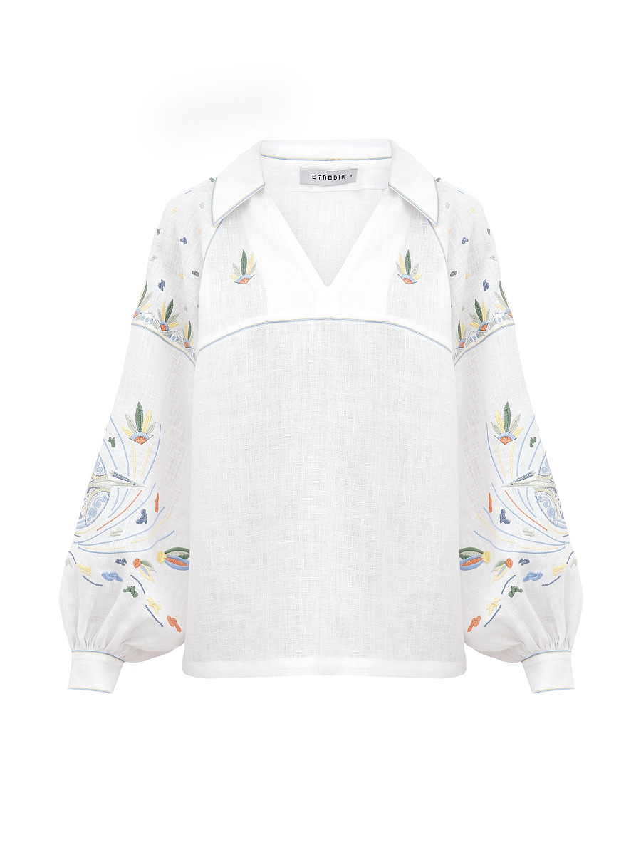 White embroidered shirt with colorful embroidery Boryviter [0]