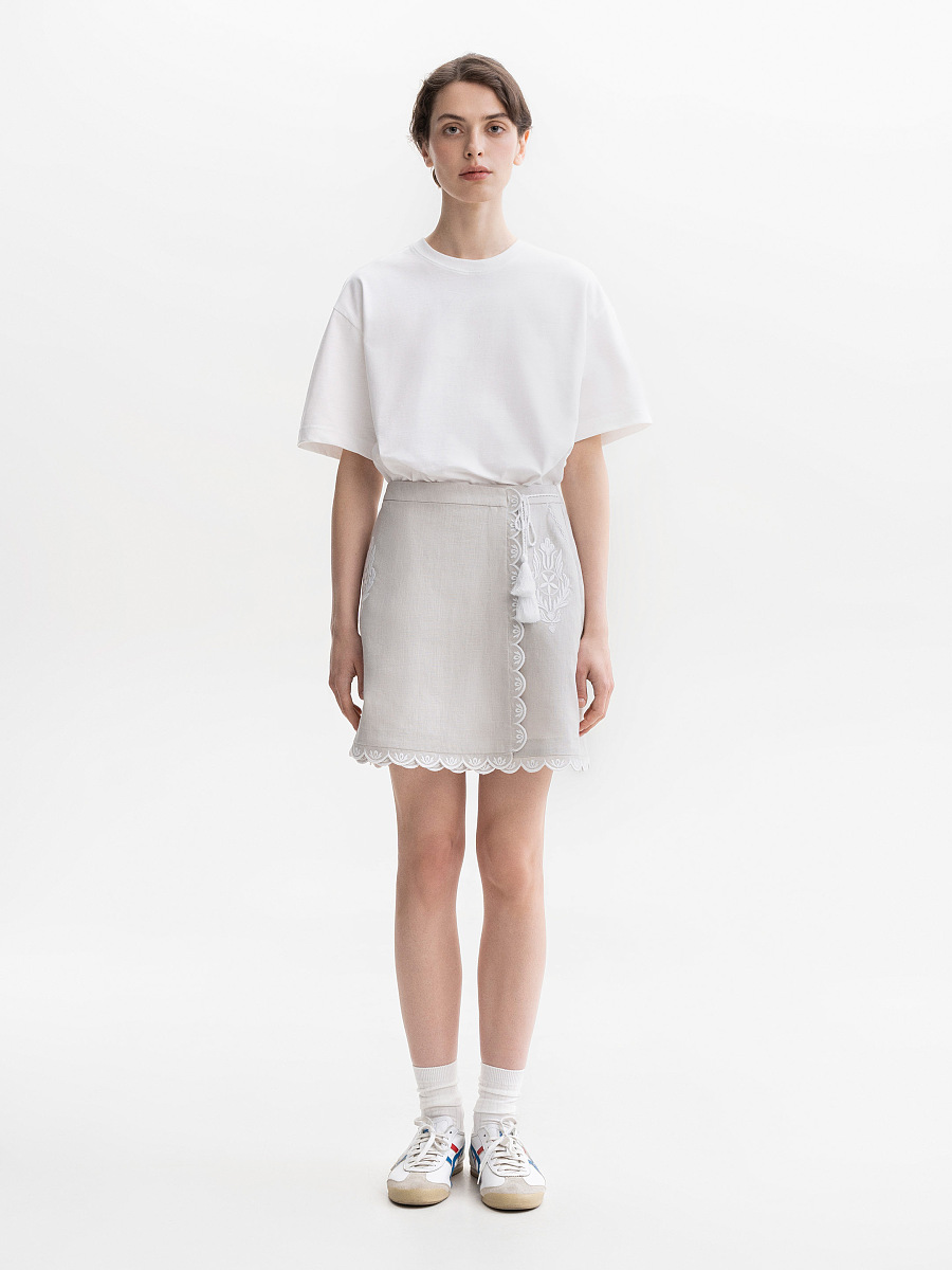 Gray linen skirt with white embroidery Nova Kakhovka [0]