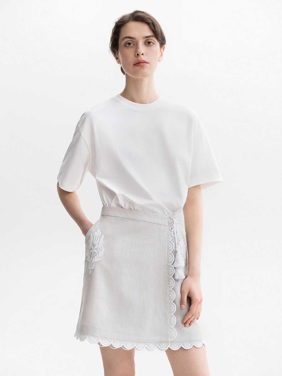 Gray linen skirt with white embroidery Nova Kakhovka [0]
