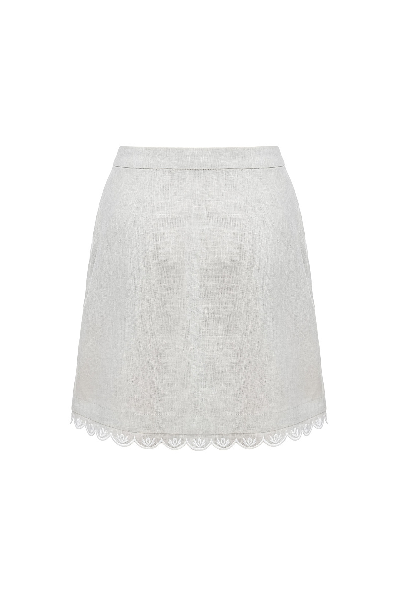 Gray linen skirt with white embroidery Nova Kakhovka [0]