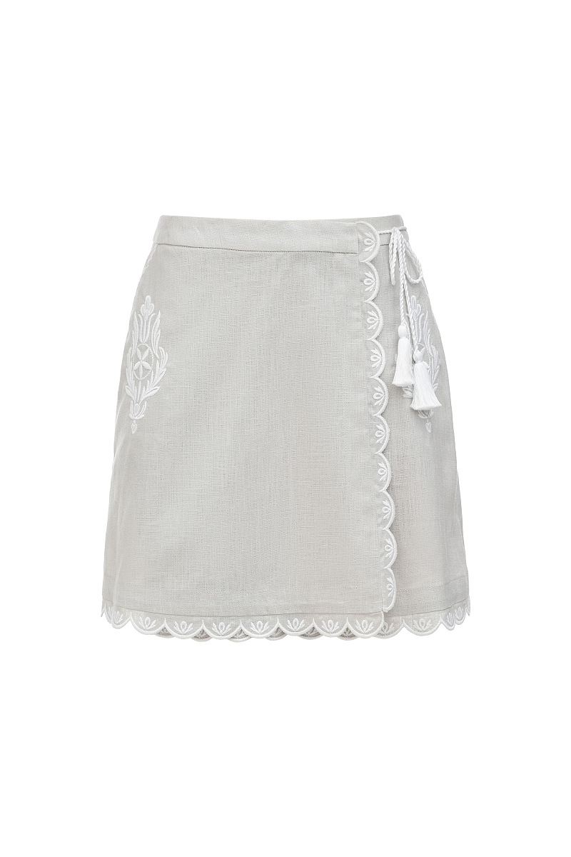 Gray linen skirt with white embroidery Nova Kakhovka [0]