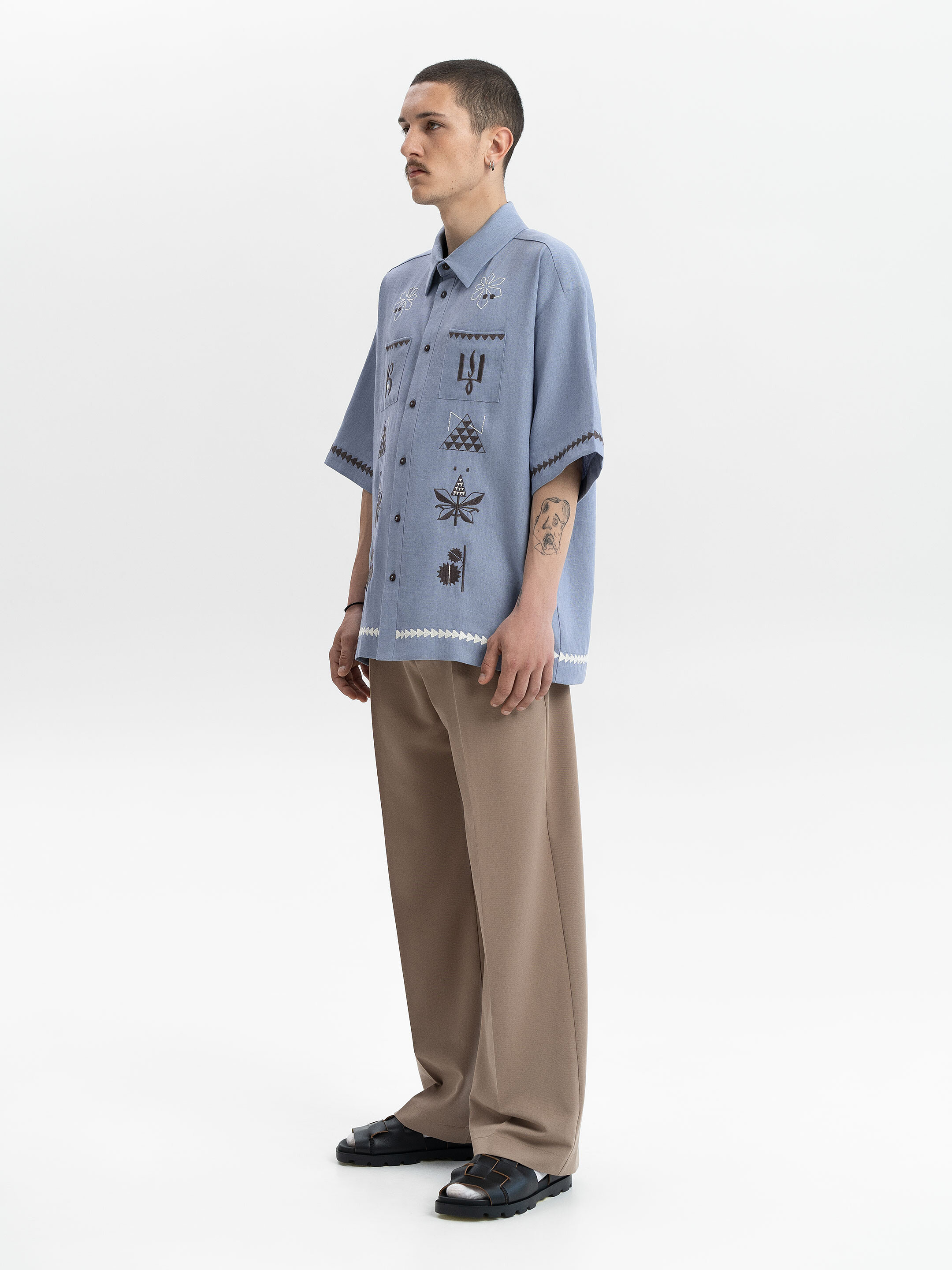 Blue linen embroidered shirt "Kyi" in Ukraine