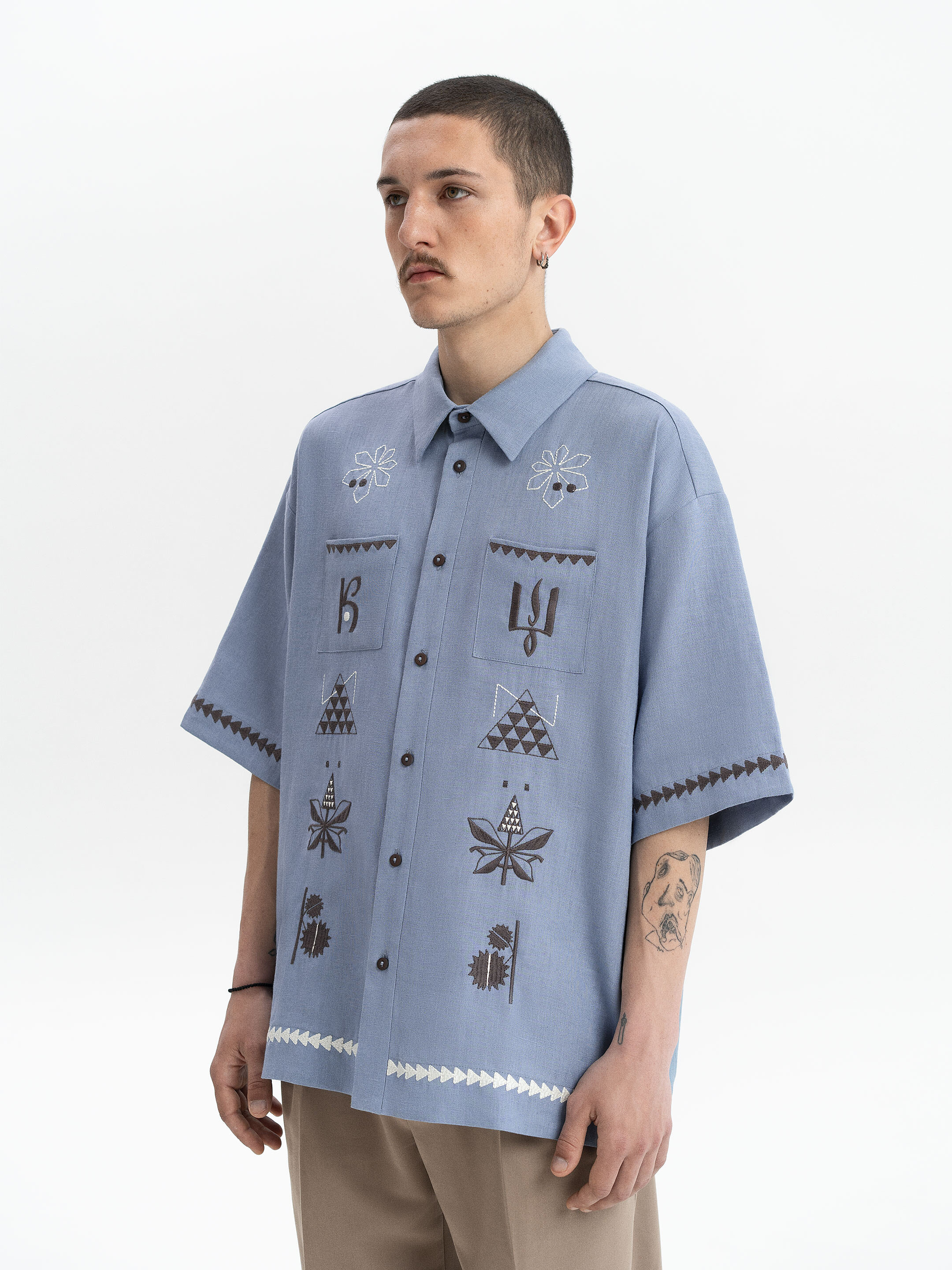 Blue linen embroidered shirt "Kyi" Buy