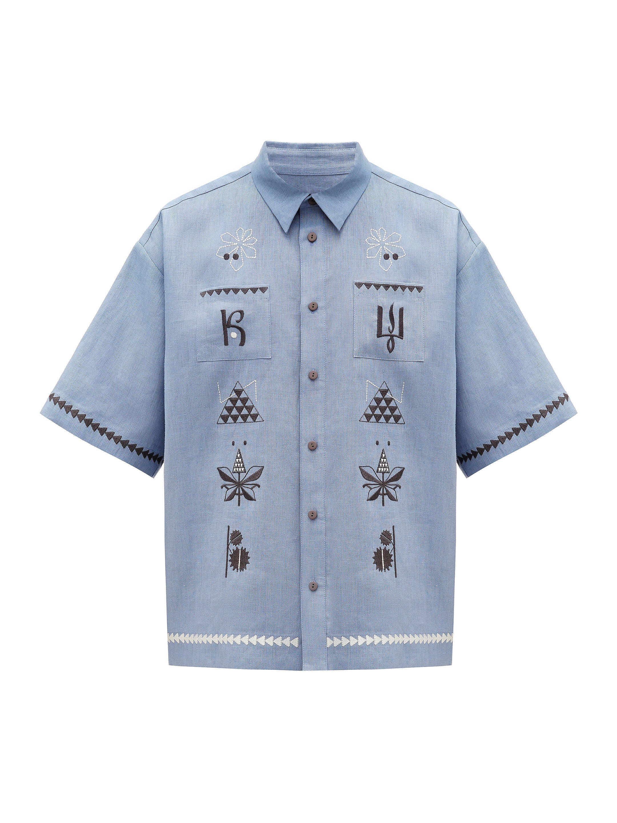 Blue linen embroidered shirt "Kyi" choose
