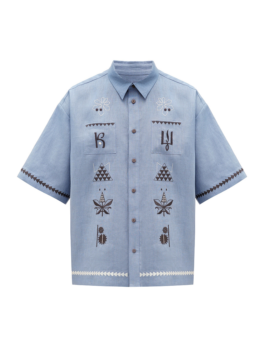 Blue linen embroidered shirt "Kyi" [0]