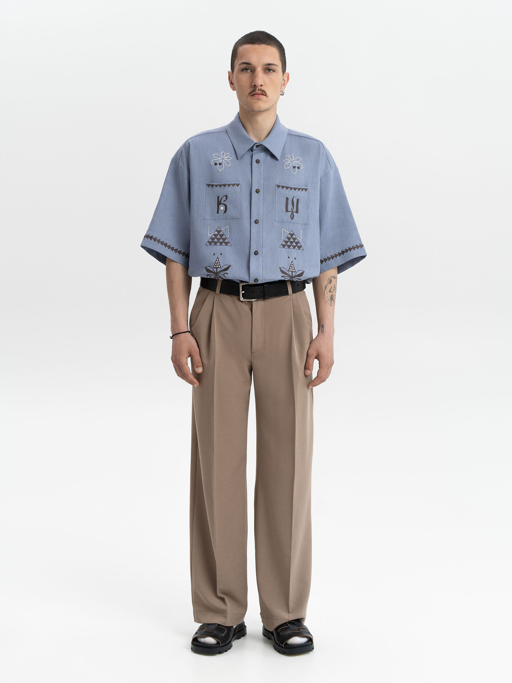 Blue linen embroidered shirt "Kyi" cheap