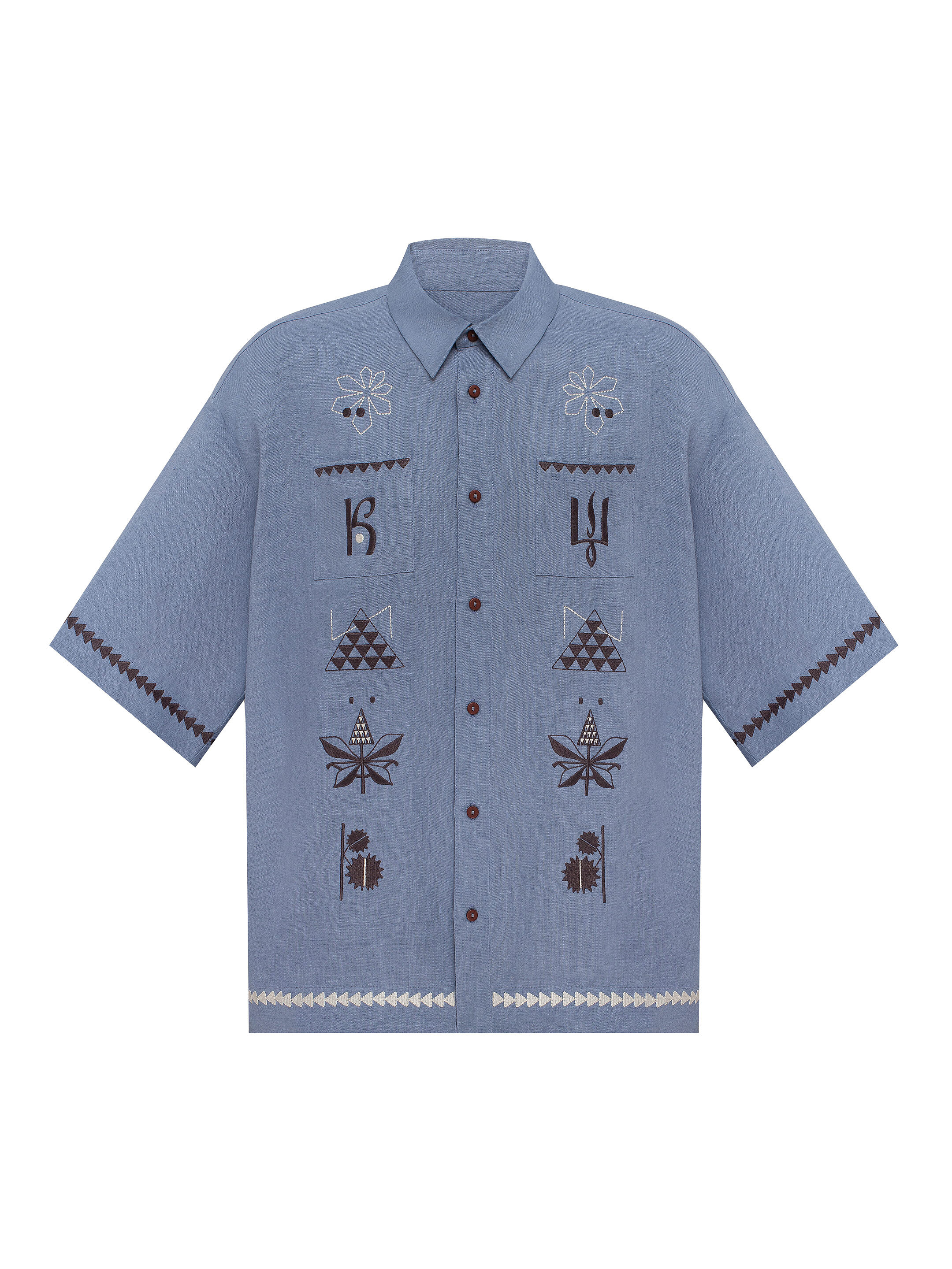 Blue linen embroidered shirt "Kyi" sizes