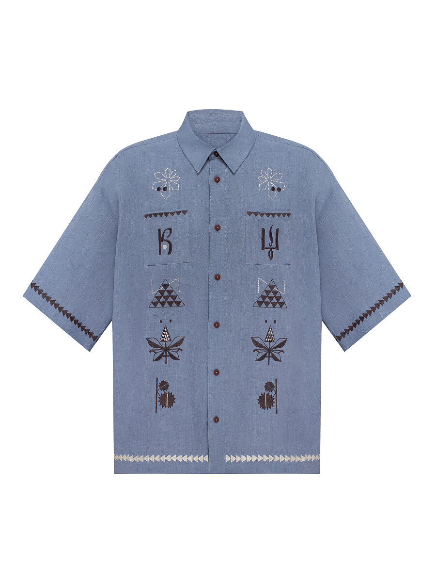 Blue linen embroidered shirt "Kyi" [0]