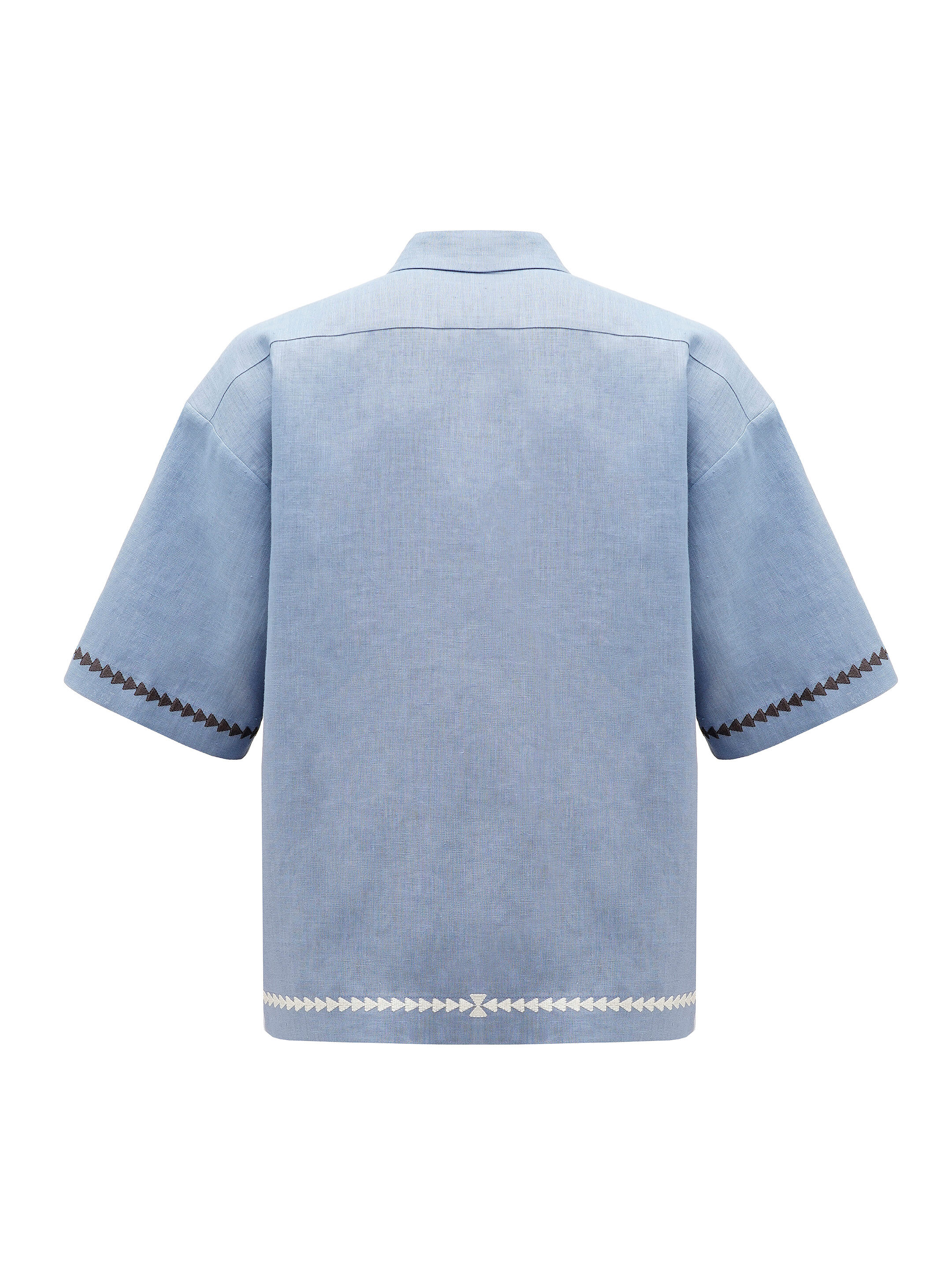 Blue linen embroidered shirt "Kyi" fitting