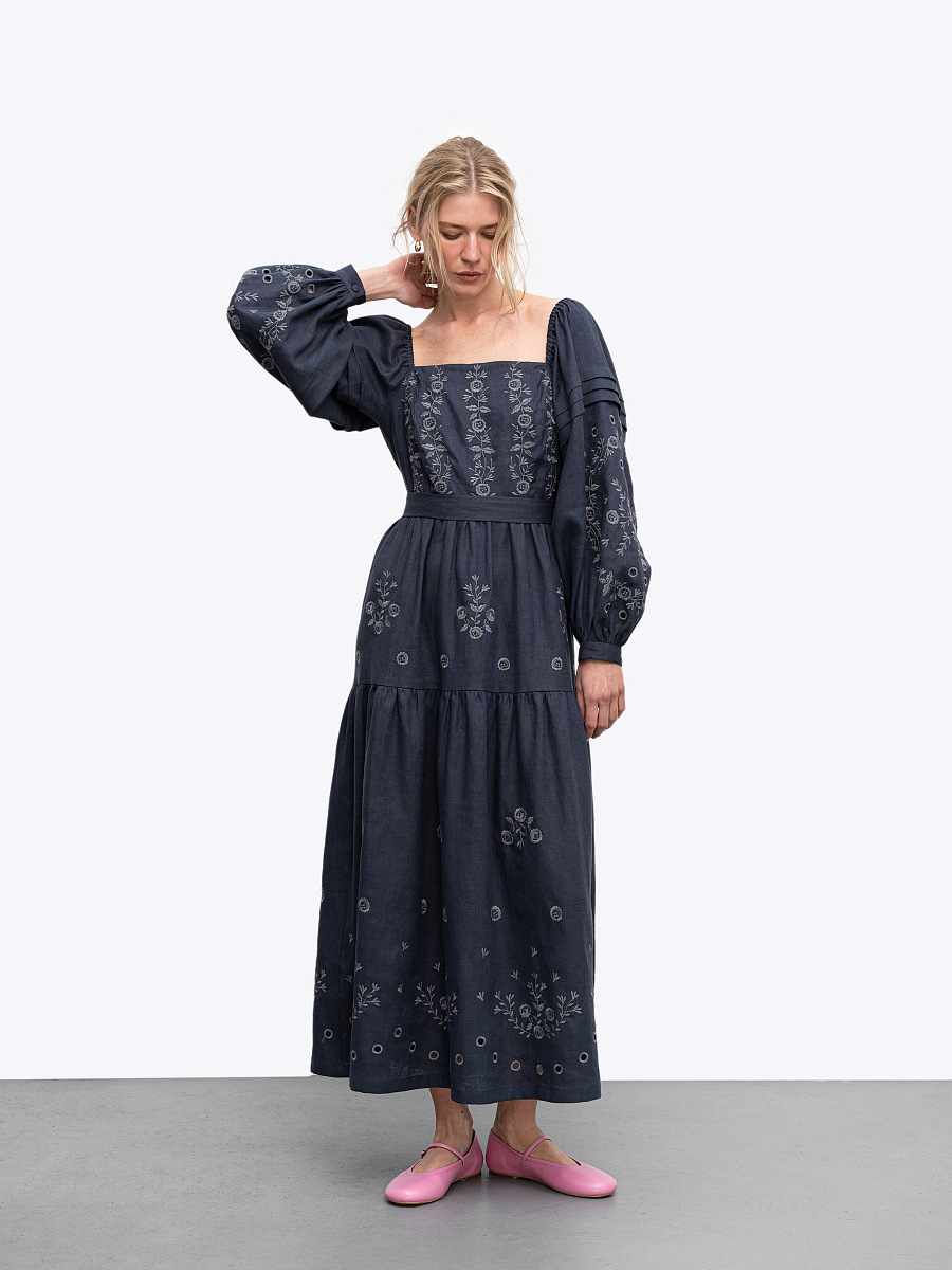 Linen embroidered dress "Myt" temna [0]