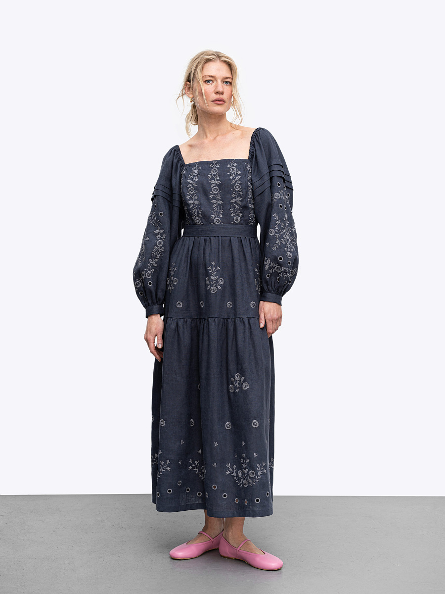 Linen embroidered dress "Myt" temna [0]