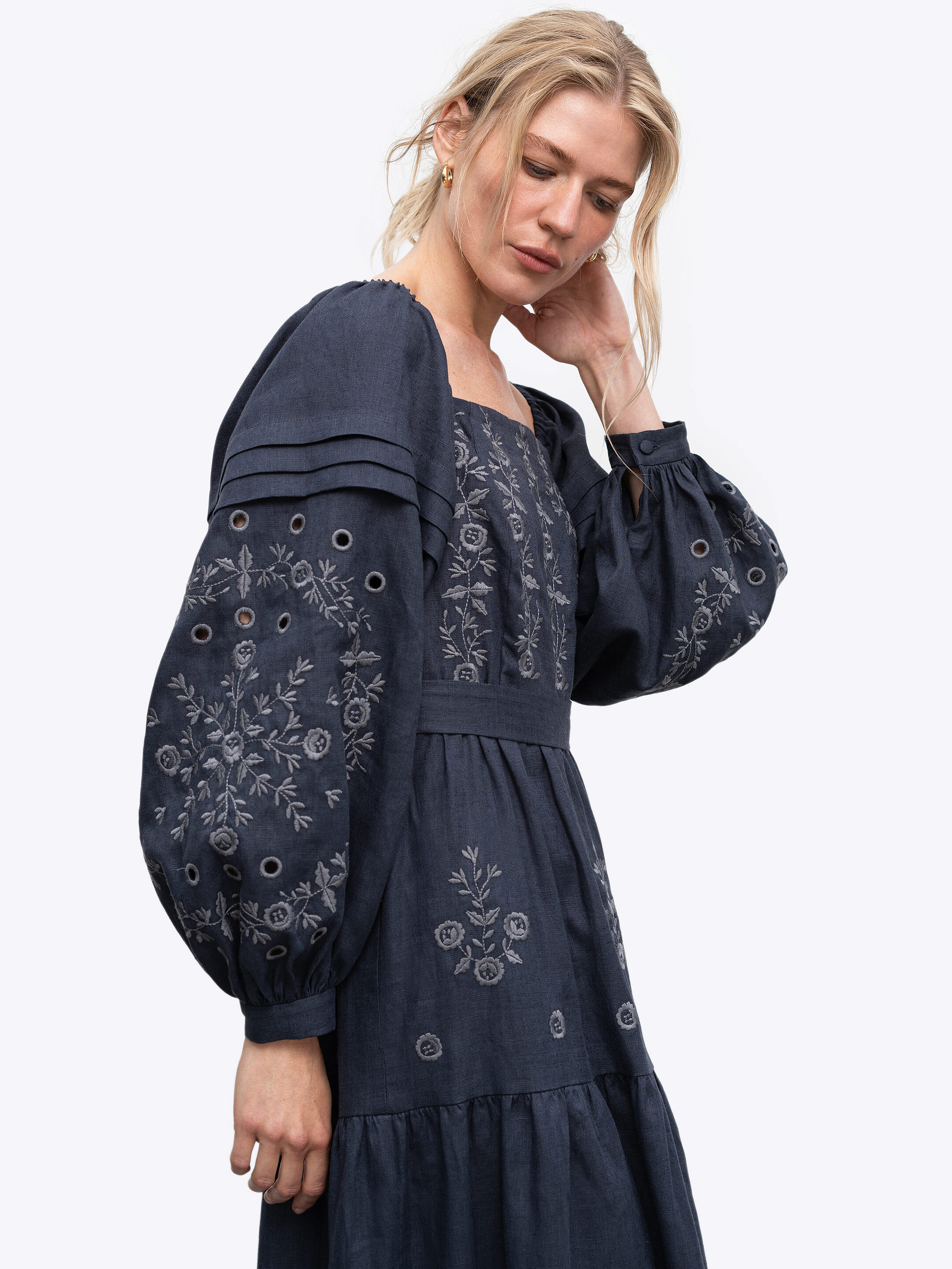Linen embroidered dress "Myt" temna cheap